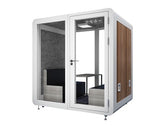 Homelements 4 Persons 2.1x1.6x2.25m White & Black Wood Grain Model Mobile Soundproof Room Home Live Broadcast Room Singing Cabin Recording Studio Indoor Telephone Booth Piano Sleeping Soundproof Silent Cabin
